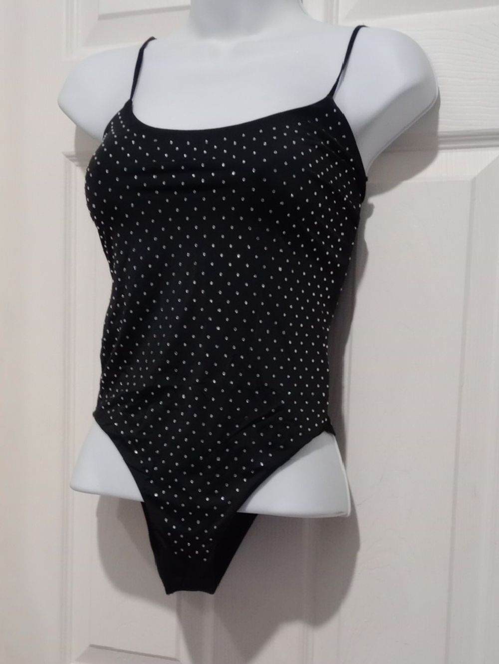 Zara Black One-Piece Swimsuit with Silver Rhinestone Dots